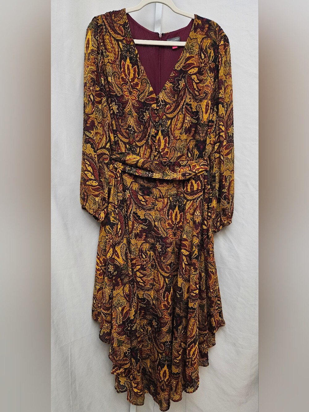 Women's Paisley Dress in Mustard and Burgundy Size 3X